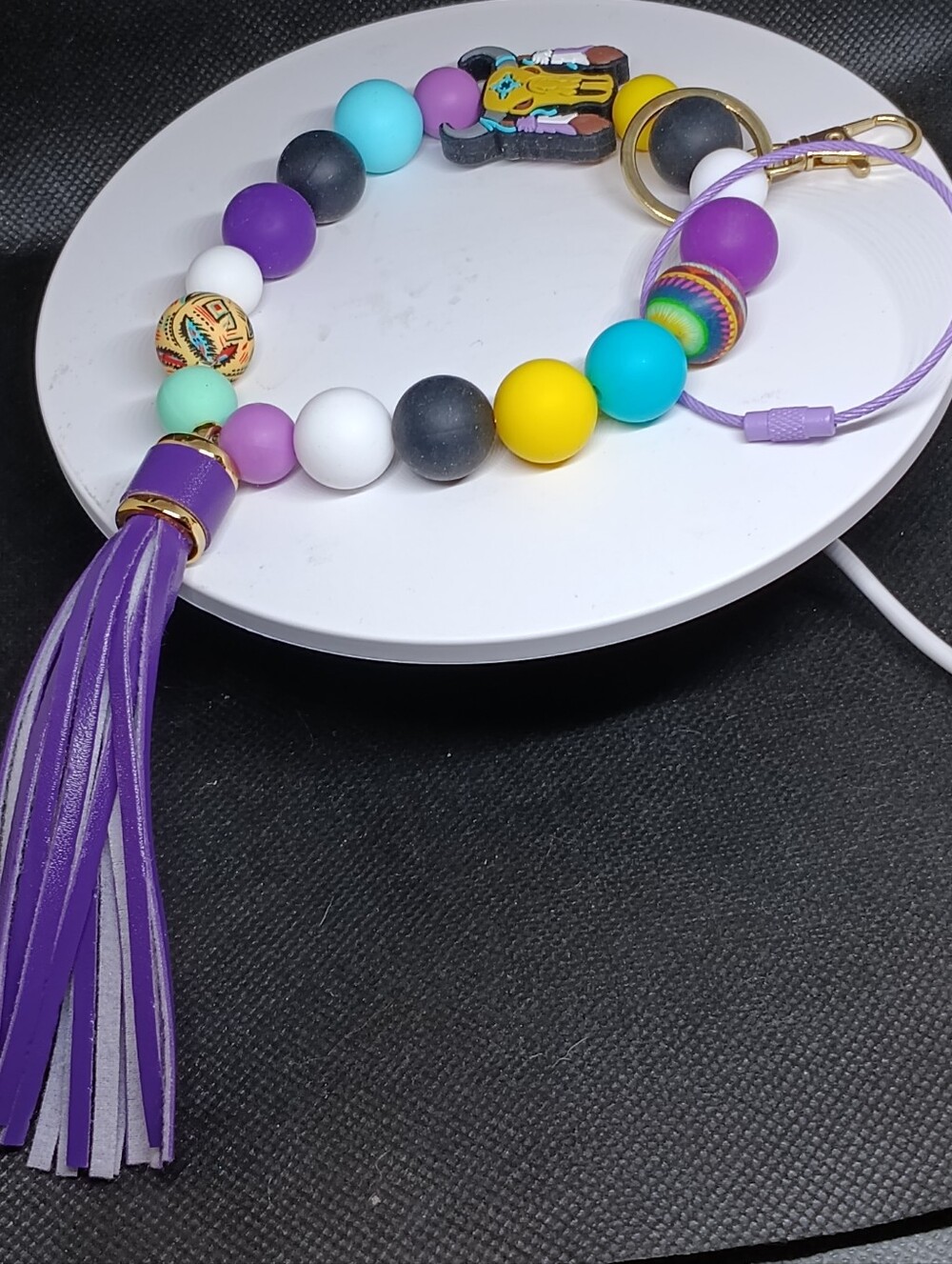Colorful Beaded Tassel Keychain - Purple, Yellow, Teal & More